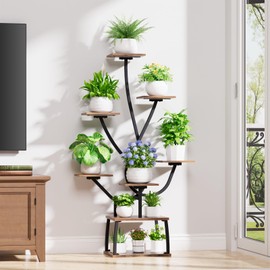 BEVAURORA Plant Stand with Grow Lights - 8 Tiered Plant Stand Indoor, 53" Tall Plant Shelf for Indoor Plants, Tree-Shaped Corner Plant Holder for Living Room, Entry, Hallway Home Décor Black