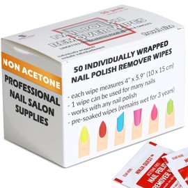 Nail Polish Remover Pads - 100% Non-Acetone - 50 Pack Bulk Set - Individually Wrapped - Quick Nail Polish Remover Wipes - Fingernail Travel Kit to Clear Nail Polish for Home & Professional Removal