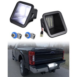 F250 LED License Plate Light Assembly Compatible with 2017-2024 Ford F250 F350 F450 Super Duty Pickup Truck Tag Lamp Clear Lens with Socket Wiring Harness, 6000K White, 2PCS