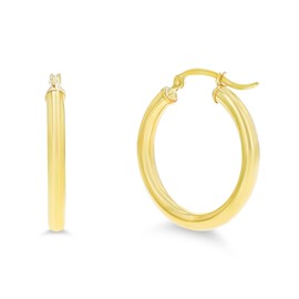 14k Yellow Gold Solid Polished Round Hoop Earrings for Women | 3mm Thick | Classic Style | Round Hoop Earrings | Secure Click-Top | Shiny Polished Earrings, 3x25mm