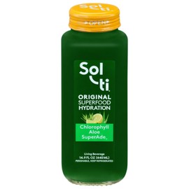 Organic SuperAde Hydration Drink, Digestive and Skin Health, SuperFood Lemonade by Sol-ti, Cold-Pressed Chlorophyll, Aloe and Lemon Juice Blend, 16 Pack (14.9 Fl oz)