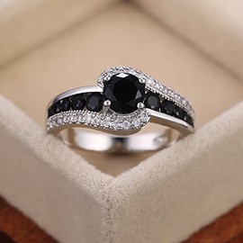 S925 Sterling Silver Black Onyx Engagement Ring Black Ladies Ring Moissanite Zircon Set Carat Diamond Elegant Cutout Ring Eternity Engagement Ladies Wedding Rings Size 10