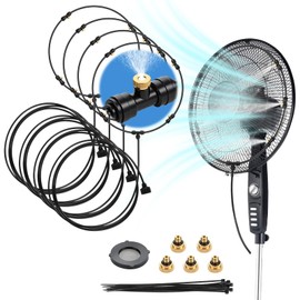 Otoolling 4 Set Outdoor Misting Fans Outside Patio Mister Ring with 10 FT Water Misting Line Brass Mist Nozzles 3/4" Brass Adapter for Cooling Patio Garden Greenhouse Breeze Connect to Outdoor Fan
