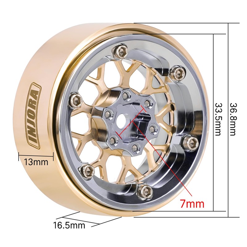 INJORA ModuWheel 1.3 Inch Negative Offset Brass & Aluminium Beadlock