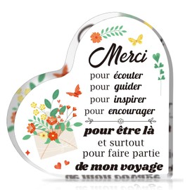 Teacher Gifts Heart‑Shaped Acrylic Plaque – French Thank You Keepsake, Acrylic Desk Décor for Teacher Appreciation, End‑of‑Year Staff Appreciation, Thank You Gifts for Women & Coworkers