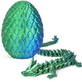 OSDUE 3D Printed Dragon Egg Desk Toy, Dragon Bendable and Flexible Dragon Toy, Removable Mystery Toy, Flexible Joints Dragon Fidget Toy, Easter Egg Hunt, Kids Home Office Decor Toys (Laser Green)