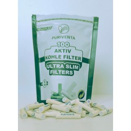 PURIVENTA Active Filters - Activated Carbon Filter 6 mm Diameter in Pack of 100 - Ceramic Activated Carbon Filter Made of Paper - Filter with 26 mm Length