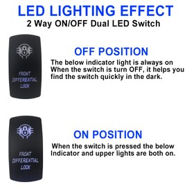 Waterproof Front Differential Lock Rocker Switch On-Off 12V/20A 24V/10A 5Pin SPST Toggle Switch Blue Backlit, with Jumper Wires Set for Marine Boat Car Truck Trailer 4x4 Caravan RV SUV ATV UTV