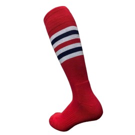 COUVER Unisex Knee High Sport Socks, Cardinal with White/Navy/Red Stripes Style, Large, 1 Pair