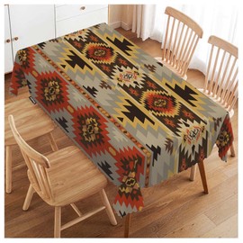 Swono Rectangle Tablecloth Geometric Pattern Table Cover 52x70 Inch American Southwest Native Style Aztec Table Cloth Rectangle Tables Decorative Tablecloth for Dining Party Camping BBQ