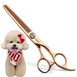 FOGOSP Rose Gold Titanium Thinning Shears for Dogs 46 Teeth 7'' Professional Blending Thinner Scissors for Dog Shih Tzu Teddy Pet Japanese 440C Sharp and Durable Right Handed(7,Thinner)