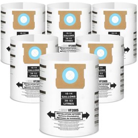 6 Pack Shop Vac Bags 10-14 Gallon Replacement Vacuum Filter Bags Type F 90662, 9066200, 9066233,Type I 90672, 9067200, VF2005 Disposable Collection Filter Bags