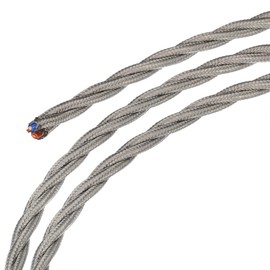 MECCANIXITY Twisted Cloth Covered Wire 3 Core 18AWG 5m/16.4ft, Vintage Woven Fabric Electrical Cable for Pendant Light DIY Project,Grey