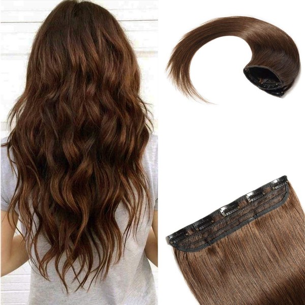 Hairro Clip in Hair Extensions 100% Human Hair #4 Medium Brown Thin Clip on Human Hairpieces 8 Inch Short Straight Standard Weft One Piece 5 Clips 40g for Women