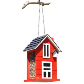 Bird Feeder Bird House For Hanging Wooden Feeding Station Bird House for Wild Birds approx. 14x12x22cm Red