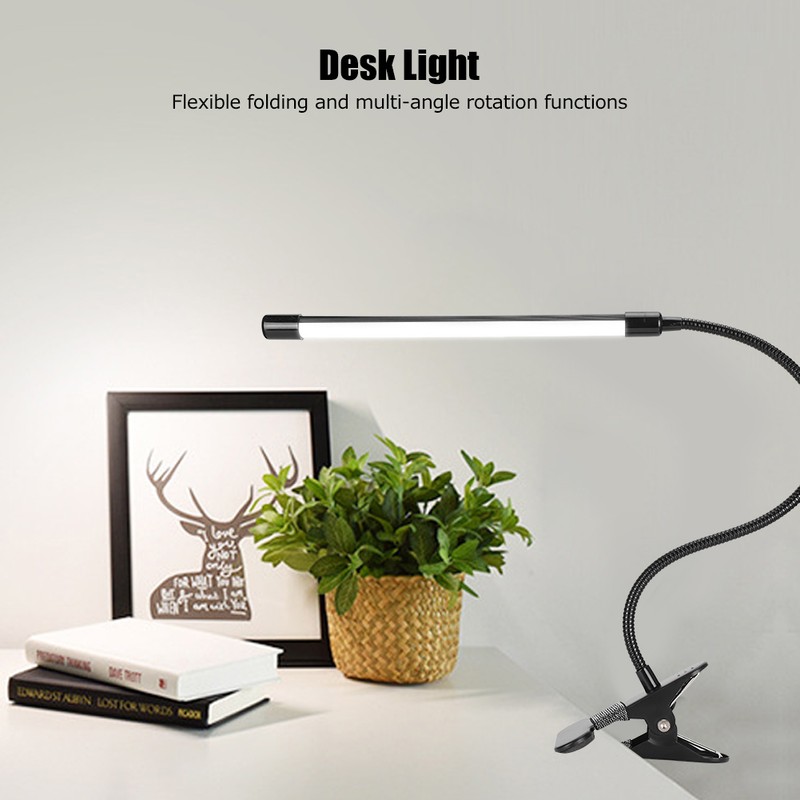 LED Adjustable Clip Reading Light Cold Warm Brightness Light Black