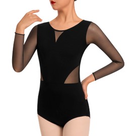 DANSHOW Women Short Sleeve Ballet Leotards for Adult Dance, Z-black, Small