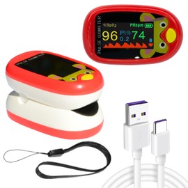Pediatric Pulse Oximeter Blood Oxygen Saturation Monitoring CE FCC Approved Heart Rate Stats Detector NHS Children Finger Kids SpO2 Levels Monitor TFT Lanyard & USB (Red Kids Oximeter)