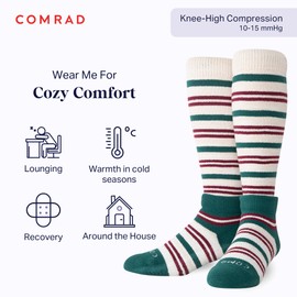 Comrad CozyGrip Slipper Socks - 10-15mmHg Graduated Compression Socks, (Sand/Green/Red, Extra Small) - Dual-Layer Knee High Socks with Anti-Slip Grips for All-Day Wear & Around-the-House Comfort