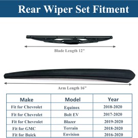 Rear Windshield Wiper Arm Blade Set for Chevy Equinox 2018-2020/ GMC Terrain 2018-2020/Chevy Bolt EV 2017-2020 Chevy Blazer 2019-2020/Buick Envision 2016-2020 Back Window Wiper Arm Blade Replacement