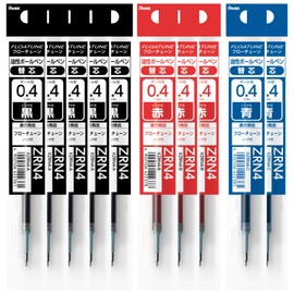 Pentel XZRN4-10AMZ Rollerball Pen Refill, Flowtune 0.4mm, 5 Black, 3 Red, 2 Blue