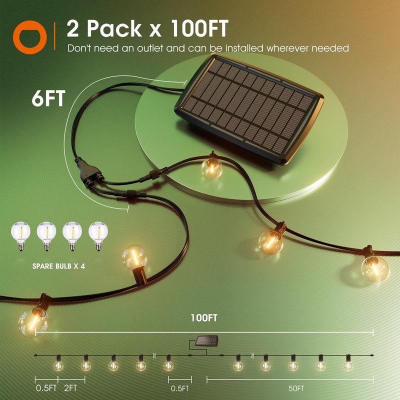 addlon 200FT(2 Pack*100FT) Solar String Lights Outdoor Waterproof with Remote,
