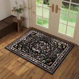 Entryway Rug 2x3 Rug Door Mat Indoor Entrance Washable Rug Small Non-Slip Low Pile Throw Rugs for Entryway, Kitchen, Front Door Indoor Entrance, Entry (Vibrant Black)