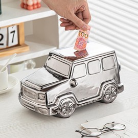 Yundu Silver Ceramics Car Model Piggy Bank Boalord, Piggy Bank for Kids, Coin Bank, Money Bank for Boys and Girls, Fun Home Decoration, for Birthday Christmas
