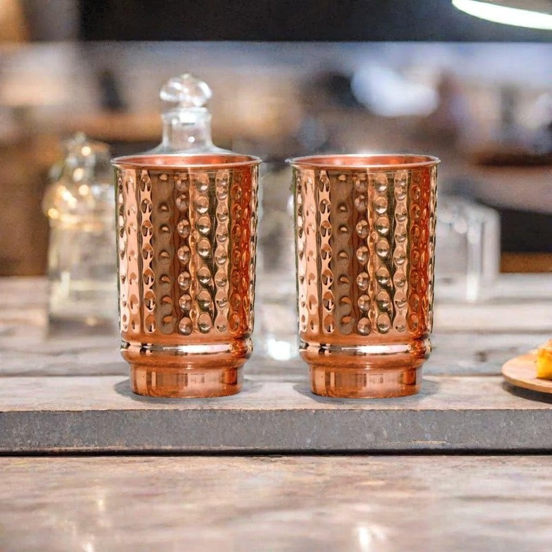 2activelive-Immunity Booster Copper Tumbler Set of 2, Hammered Pure Copper