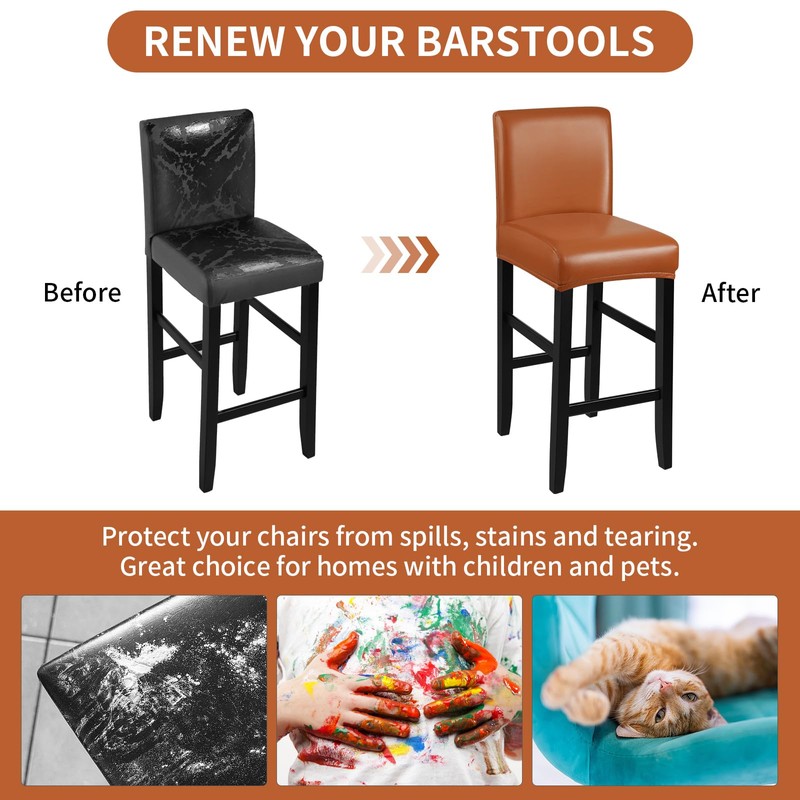 YISUN Bar Stool Covers, Stretch Waterproof PU Bar Stool Slipcover