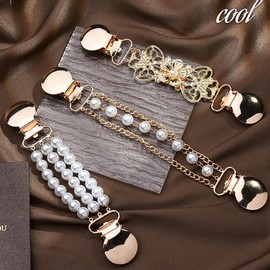 ARFUKA Pack of 3 Cardigan Clip Pullover Clips Vintage RCA Clip Scarf Clips Pearl Shirt Brooches for Sweater Dresses Shirts, Metal