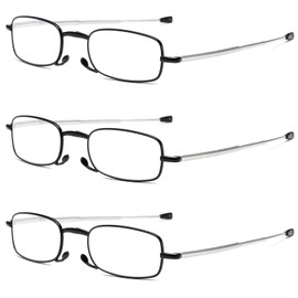 OWTXIS 3 Pack Folding Reading Glasses for Men Women, Keychain Compact Readers Blue Light Portable Pocket Eyeglasses (Black, +3.50)