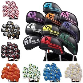 Golf Iron Cover, Leather, Embroidered, Waterproof, Choose from #3 to 9, AW PW, SW LW, 10 Pieces, 12 Pieces, Set with Count, Stylish, Popular (Various Colors)