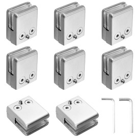 8 Pcs 6-8mm Glass Clamps, Kamtop Stainless Steel 304 Square Glass Clamp, Glass Clip Holder Adjustable Glass Bracket Flat Back for Balustrade Handrail Staircase Glazing, Polished
