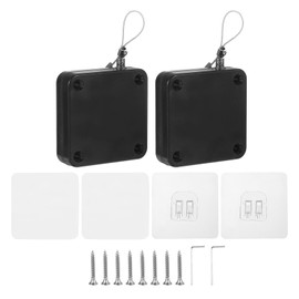 sourcing map Punch-Free 1200g Automatic Sliding Screen Door Closer, Multifunctional Storm Sensor Door Closer with Steel Drawstring for Bedroom Storm Bathroom Study Room (Black Pack of 2)