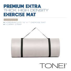 Tone Fitness Premium Extra Thick 1-Inch High Density Exercise Mat with Carry Strap – Non-Slip Workout, Pilates, and Yoga Mat for Home Gym - Color Beige - Diamond Pattern