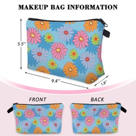 BOONEST Blue Floral Flower Makeup Cosmetic Bag Pink Aesthetic Pouch Organizer Small Compact Cute Travel Mini Portable Beauty Toiletry Make Up Brush Storage Purse Case Women Teen Girl Waterproof Zipper