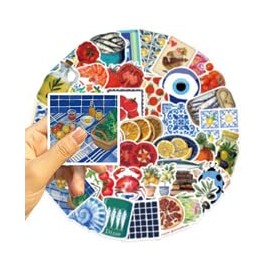 Mediterranean Tomato Food Stickers for Water Bottle,50 PCS Cute Style Scrawl Stickers Pack for Suitcase Laptop Phone Luggage Guitar,Waterproof Vinyl Stickers for Teens Girls Children Party Favors