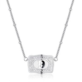 Kwkppz Mini Belt Buckle Initial Necklace for Women, 18K Gold/Silver Plated Initial Letter Pendant, Belt Buckle Necklace with Initial, Unique Western Jewelry Gifts for Women (D, Silver)