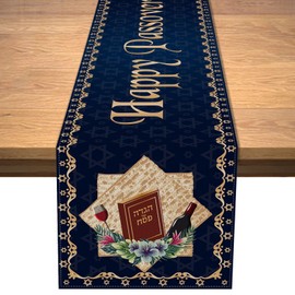 Happy Passover Table Runner Pesach Star of David Jewish Festival Holiday Party Home Kitchen Dining Room Table Decor (13" x 72")