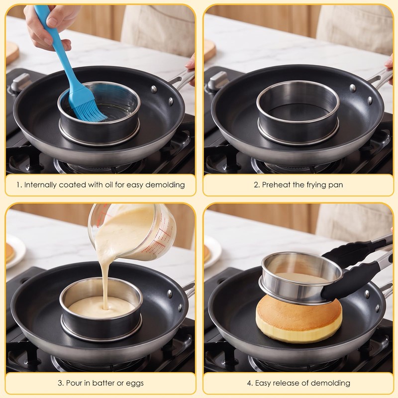 12 Pcs Crumpet Rings 10cm Stainless Steel Baking Rings for