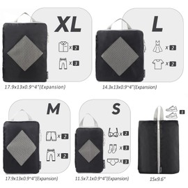 CaCTOUR Compression Packing Cubes for Travel,Expandable Packing Cubes for Suitcases, 5 Set Lightweight Compression Travel Cubes, Luggage Packing Organizers Bags Set, Travel Accessories (Black)