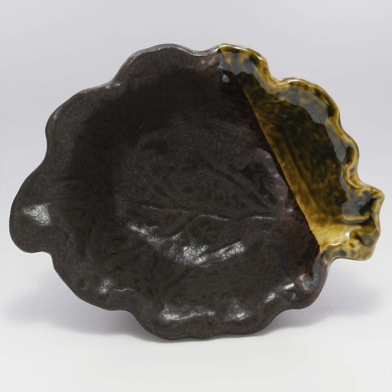 Banko Ware 17744 Kurooribe Konoha Shaped Small Bowl