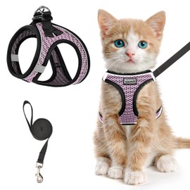 SALFSE Cat Harness and Leash for Walking Escape Proof, Adjustable Kitten Vest Harness Reflective Soft Mesh Puppy Harness for Outdoor, Comfort Fit, Easy to Control (Lpink, XXS)