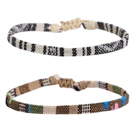 Armbänder für Männer 2 Surfer Strand Armband-Set Urlaubsgeschenk handgefertigte Boho-Armbänder Outdoor-Sport-Fußkettchen für Männer und Frauen Accessoires im ethnischen Stil (schwarz und weiß + braun)
