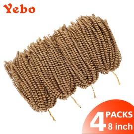 YEBO Spring Twist Hair 4 Packs Spring Twists 8 Inch Crochet Braiding Hair Ombre Colors Synthetic Hair Extensions 30 Strands/Pack, 110g/Pack(#27,8Inch)