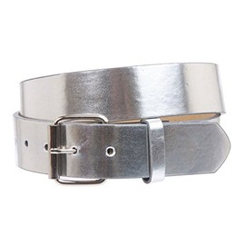 1 1/2" (38mm) Snap On Plain Leather Jean Belt With Roller Buckle, Silver | s (29-31" waist)