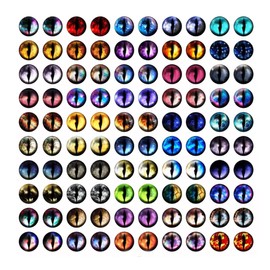 Dragon Eye Glass Cabochons, 10mm, Multi-Color Fantasy Designs, 50 Pairs