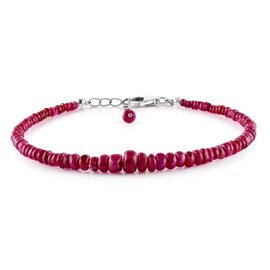 InfinityGemsArt Burmese Ruby, Natural Gemstone Full Beads Bracelets Jewelry, Birthstone, Energy Crystals, Bracelets for Women, Rhodium 925 Sterling Silver Chain 8 inch