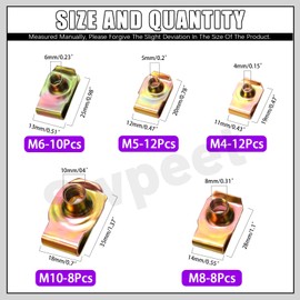 Swpeet 50Pcs M4 M5 M6 M8 M10 Carbon Steel Auto Car U-Clip Assortment Kit, U-Shaped Nut U Nut, Metal Trim Panel Spring Clip Fasteners for Dash Door Panel Interior Compatible with Most Auto (Colored)